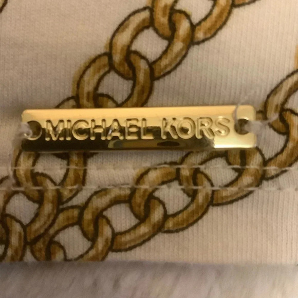 MICHEAL KORS CREAM & BROWN CHAIN DESIGN 3/4 LENGTH RUFFLE SLEEVE TOP/ Size 2X - Picture 6 of 8